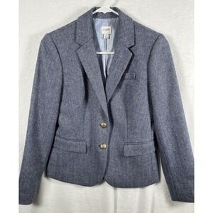 J.Crew Herringbone Wool Blend Schoolboy Blazer Womens Size 2 Blue Career Preppy